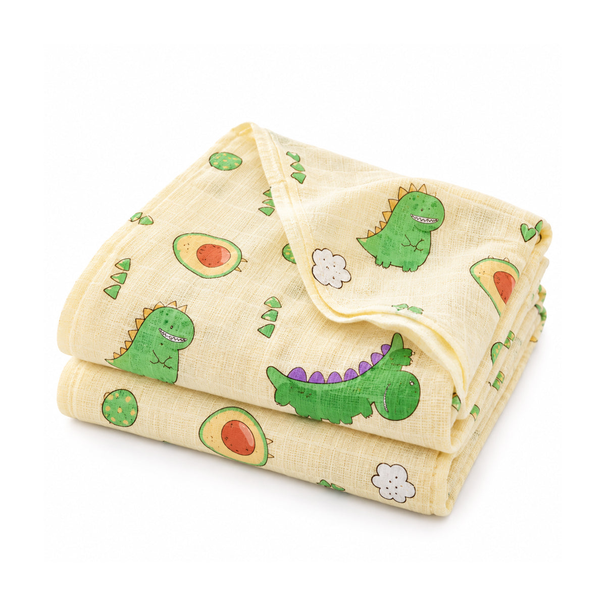 Baby Muslin Swaddle Wrap | Soft Printed Newborn Swaddling Blanket with Cute Dinosaur & Avocado Print
