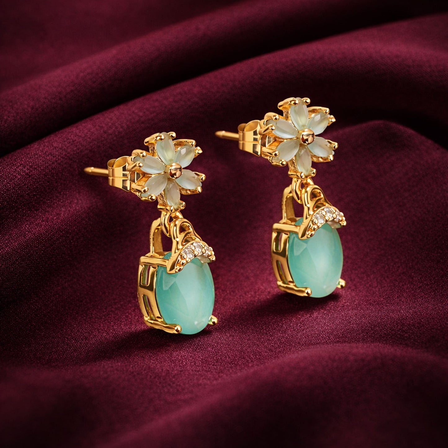 Shivora Mint Blossom Crystal Drop Earrings