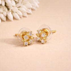 Shivora Crystal Floral Stud Earrings With Gold Tone
