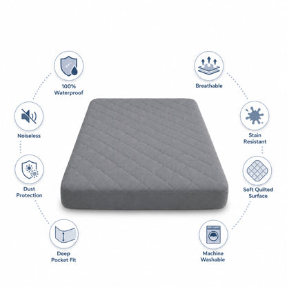 100% Waterproof Quilted Fitted Mattress Cover - Dark Grey