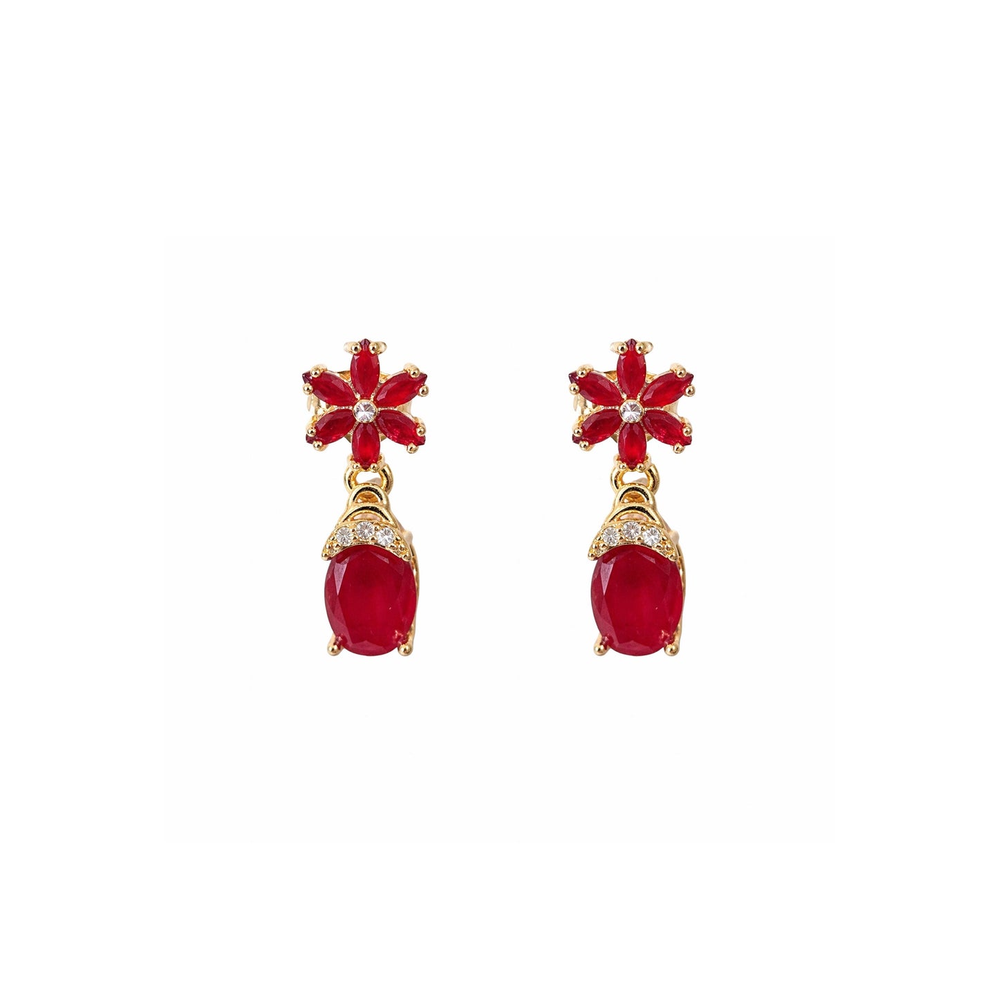 Shivora Ruby Red Blossom Crystal Drop Earrings