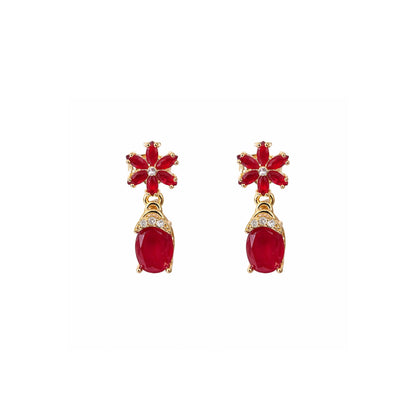 Shivora Ruby Red Blossom Crystal Drop Earrings