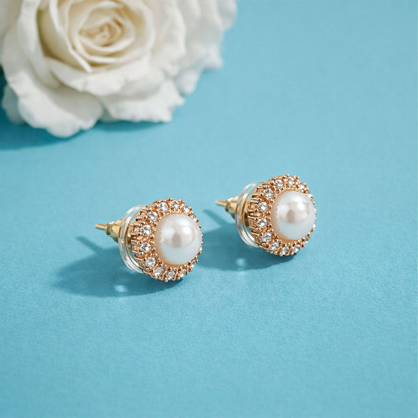 Shivora Classic Pearl Halo Stud Earrings