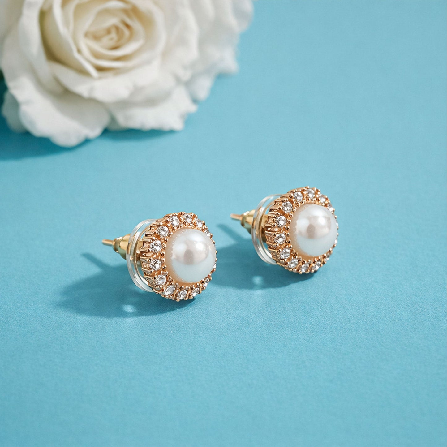 Shivora Classic Pearl Halo Stud Earrings