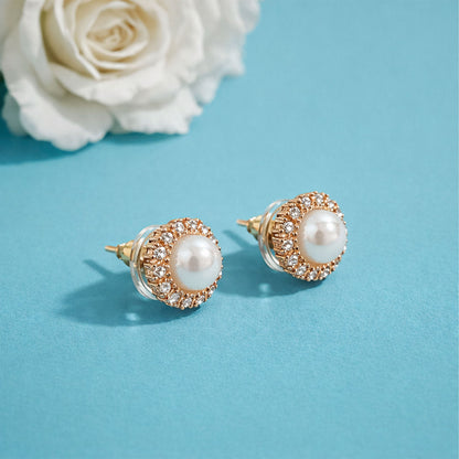 Shivora Classic Pearl Halo Stud Earrings