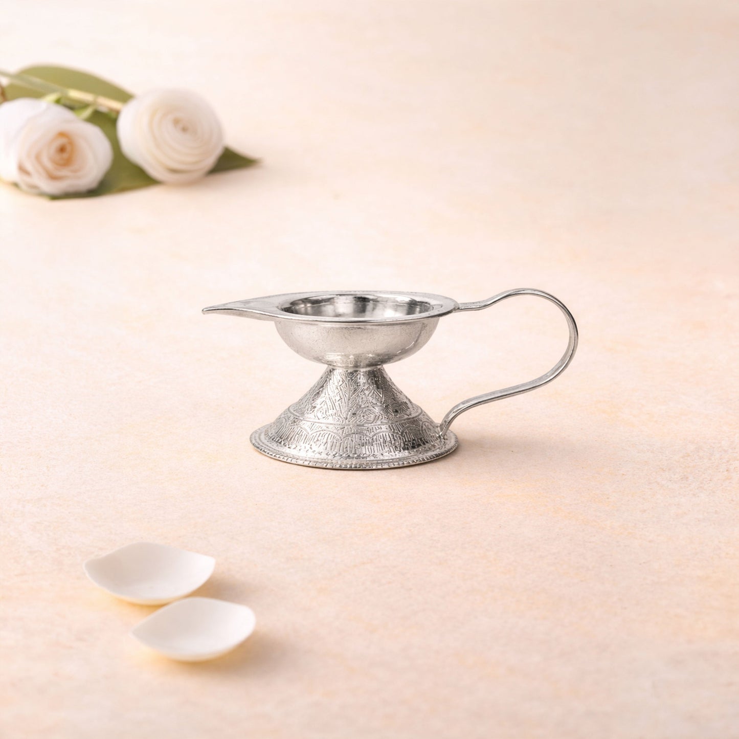 Shivora Silver Pooja Diya with Holder