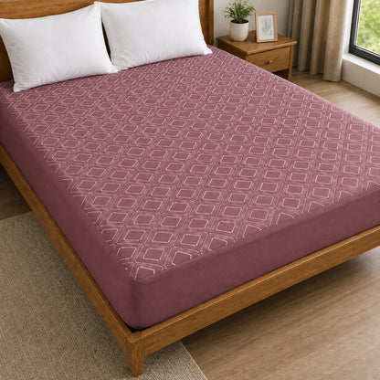 100% Waterproof Quilted Fitted Mattress Cover - Burgundy Pattern
