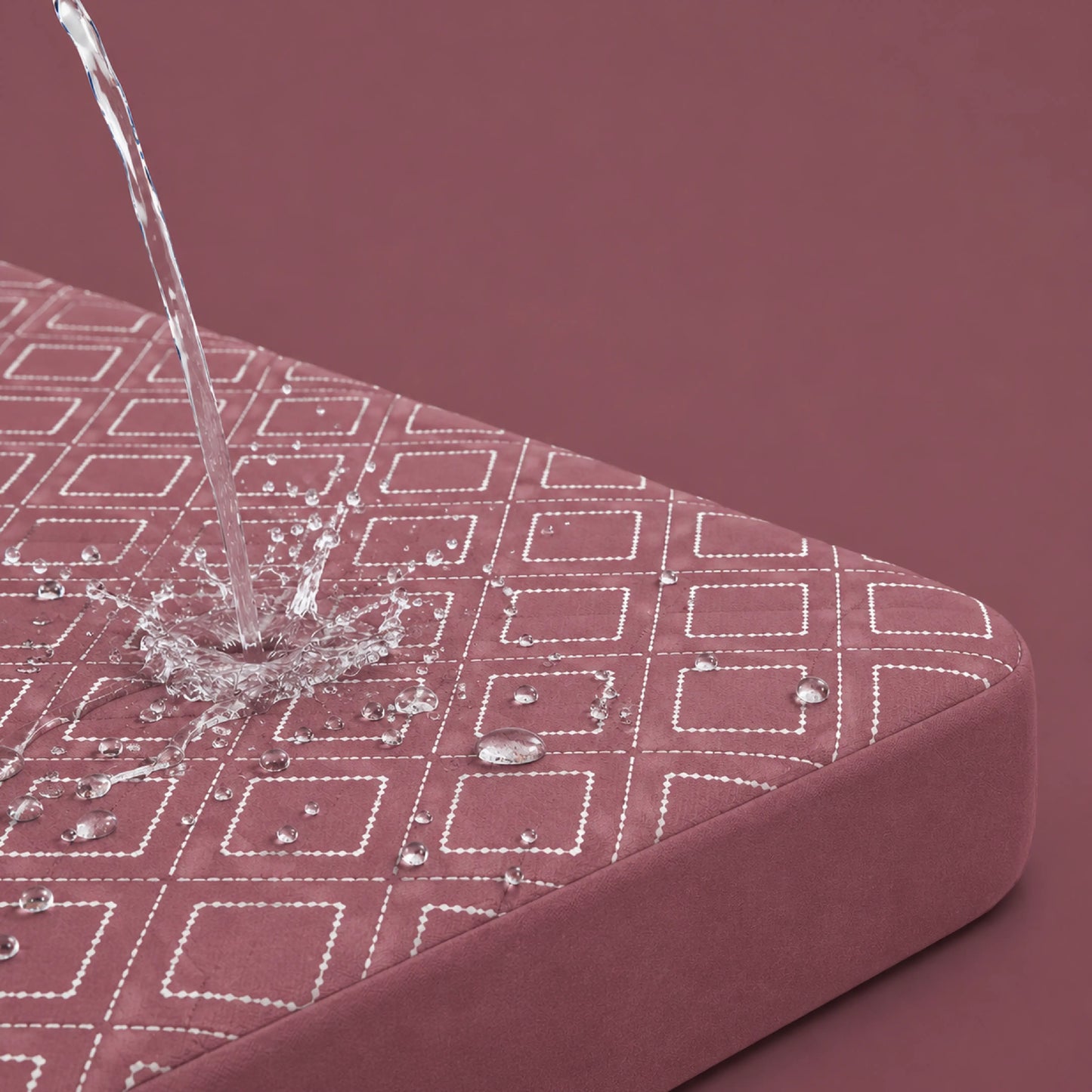 100% Waterproof Quilted Fitted Mattress Cover - Burgundy Pattern