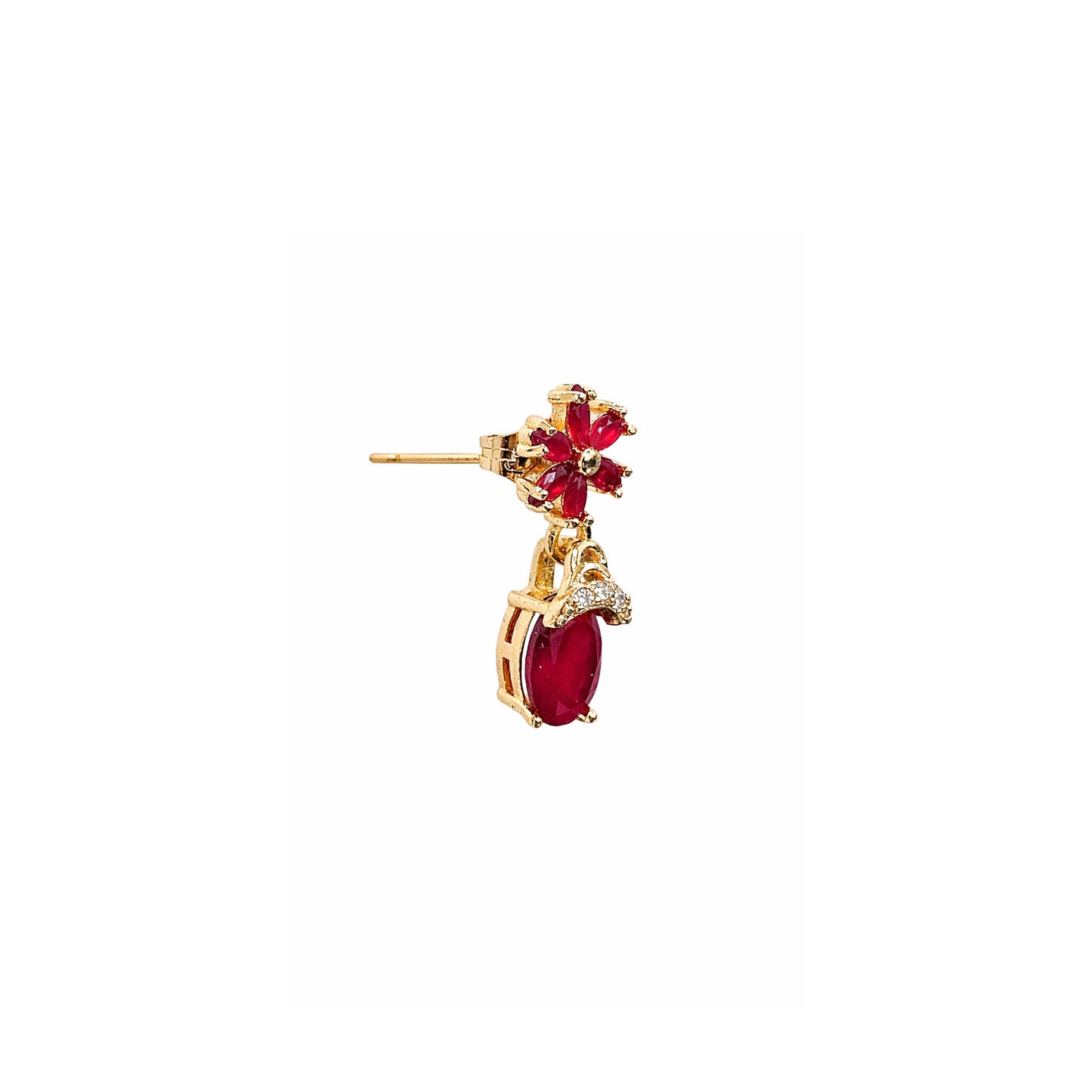 Shivora Ruby Red Blossom Crystal Drop Earrings