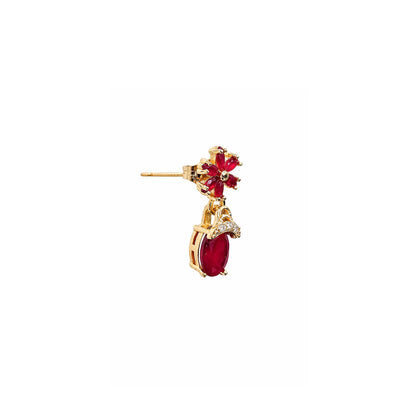 Shivora Ruby Red Blossom Crystal Drop Earrings