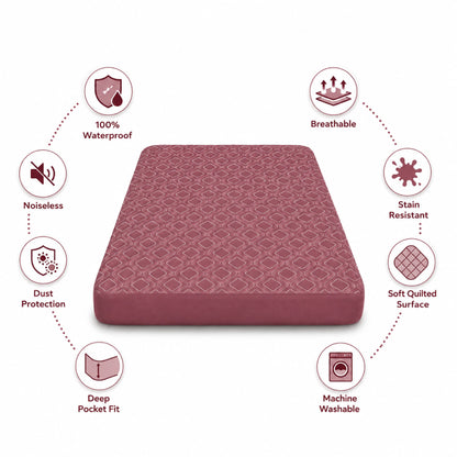100% Waterproof Quilted Fitted Mattress Cover - Burgundy Pattern