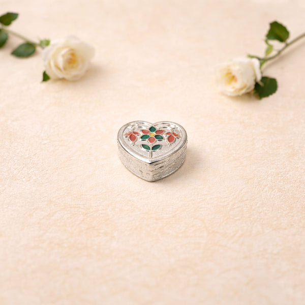Shivora Silver Heart & Round Floral Sindoor Dibbi Set for Wedding | Kumkum Box ( 1 Piece )