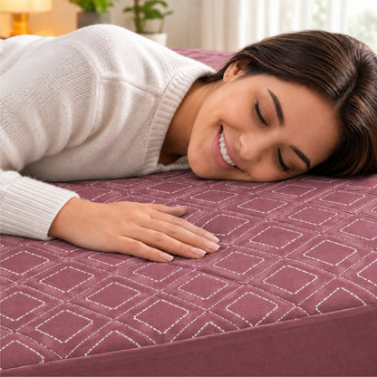 100% Waterproof Quilted Fitted Mattress Cover - Burgundy Pattern