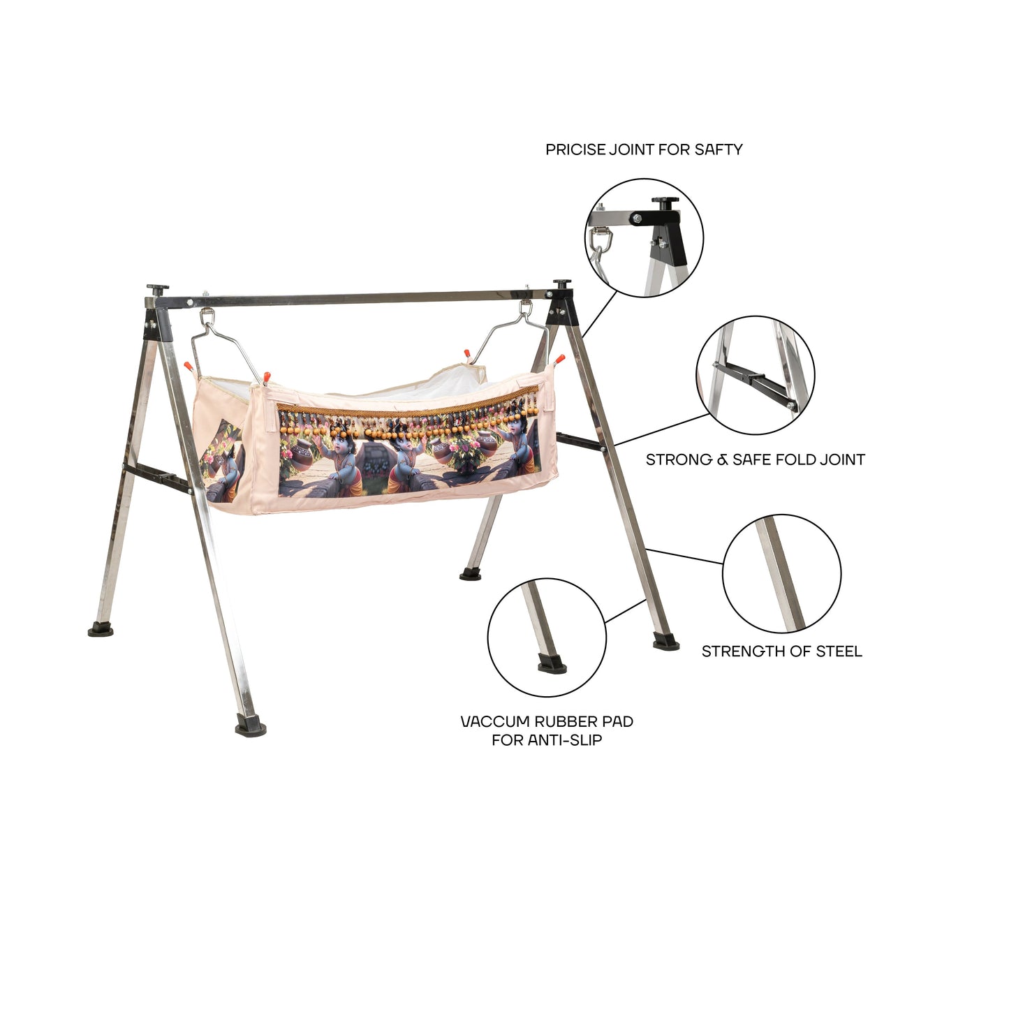 Bubzee Flat Bar Baby Jhula Stand with Knob Top (Steel)