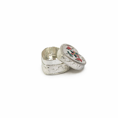 Shivora Silver Heart & Round Floral Sindoor Dibbi Set for Wedding | Kumkum Box ( 1 Piece )