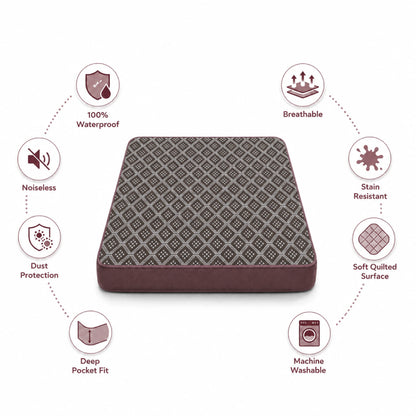 100% Waterproof Quilted Fitted Mattress Cover - Brown Pattern