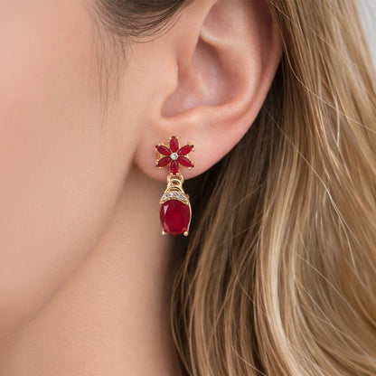 Shivora Ruby Red Blossom Crystal Drop Earrings