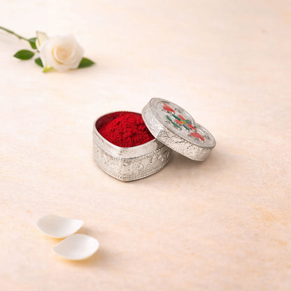 Shivora Silver Heart & Round Floral Sindoor Dibbi Set for Wedding | Kumkum Box ( 1 Piece )