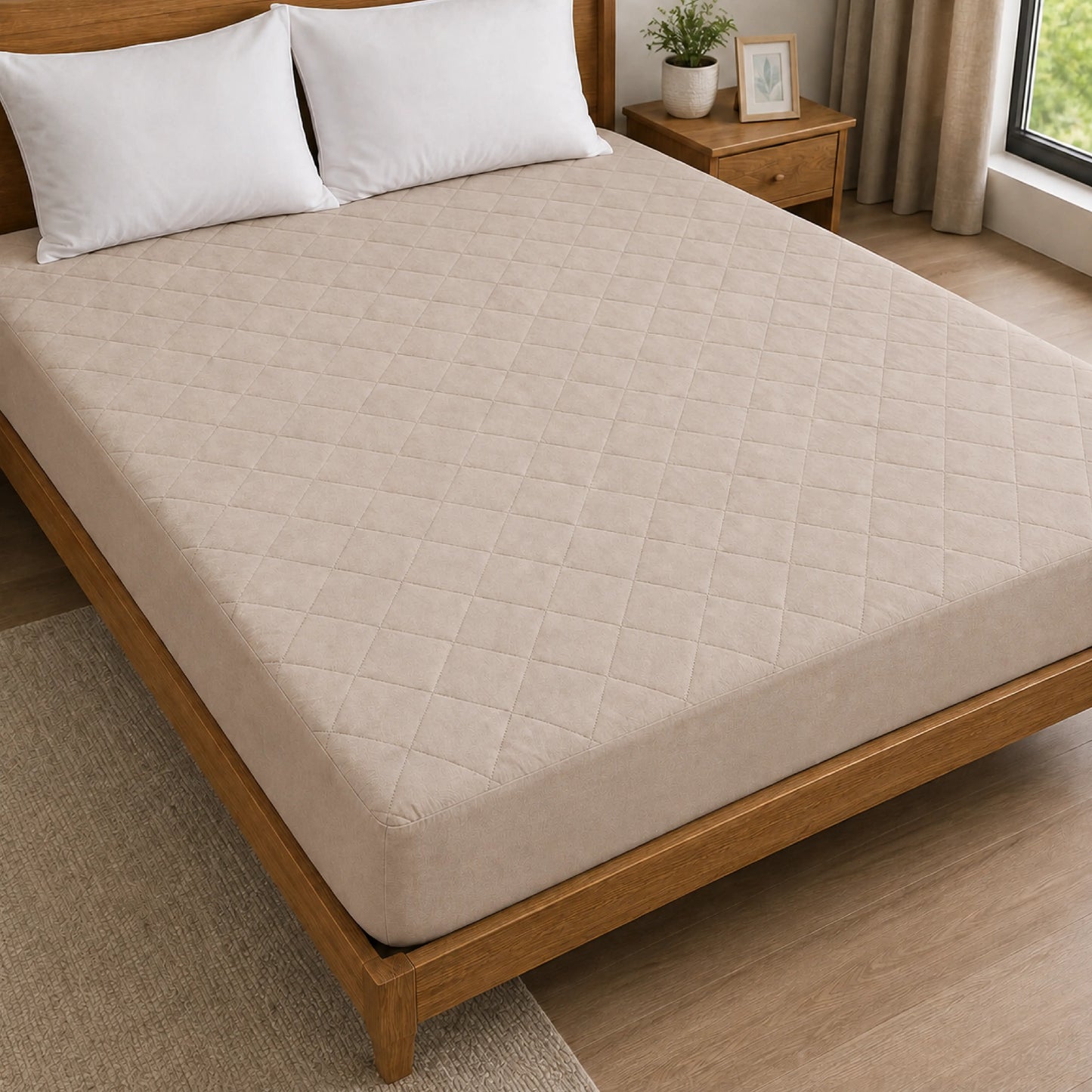 100% Waterproof Quilted Fitted Mattress Cover - Tan