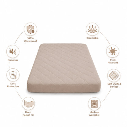 100% Waterproof Quilted Fitted Mattress Cover - Tan