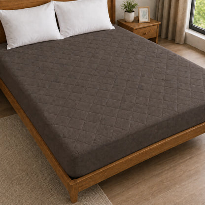 100% Waterproof Quilted Fitted Mattress Cover - Dark Brown