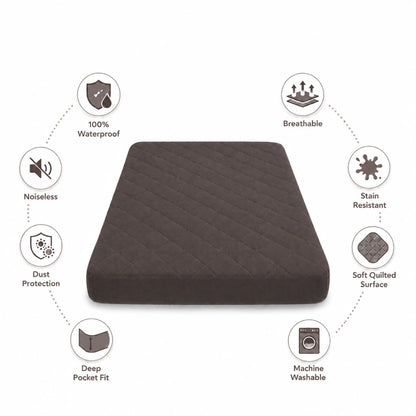 100% Waterproof Quilted Fitted Mattress Cover - Dark Brown