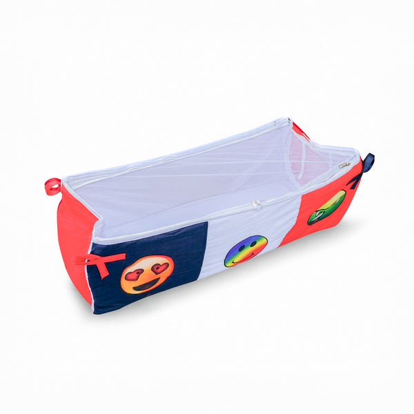 Baby Red & White Printed Bassinet | Portable Newborn Sleeping Bed with Mosquito Net