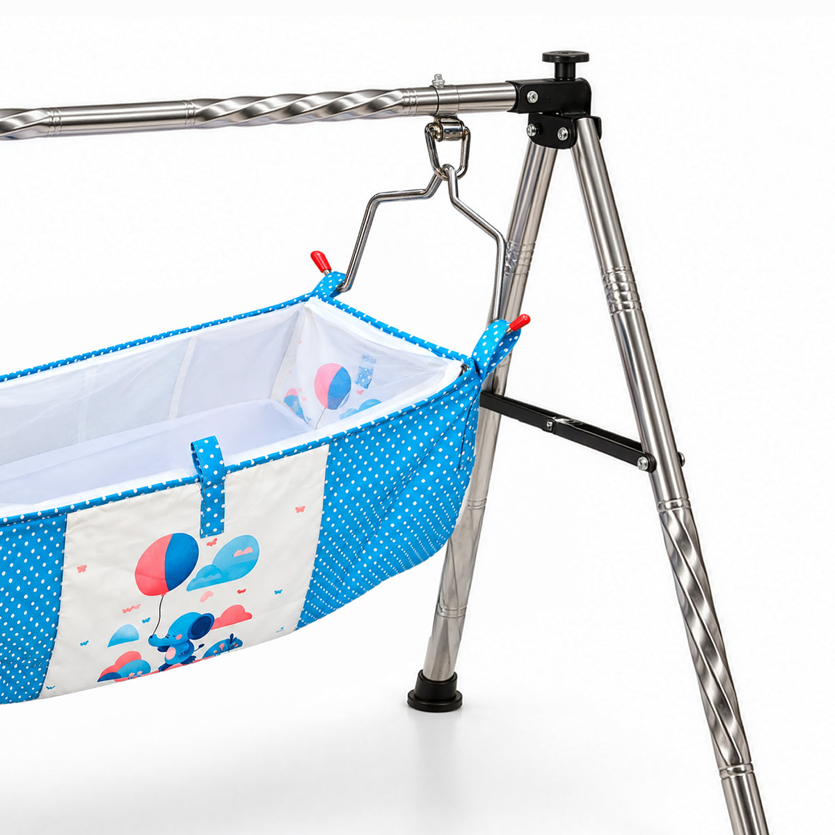 Baby Blue Printed Baby Bassinet | Portable Newborn Sleeping Bed with Mosquito Net | Foldable Cradle for Infants & Newborns
