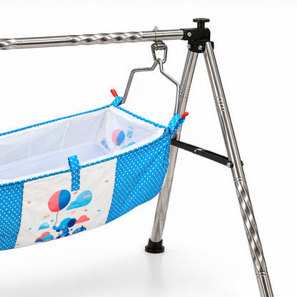 Baby Blue Printed Baby Bassinet | Portable Newborn Sleeping Bed with Mosquito Net | Foldable Cradle for Infants & Newborns