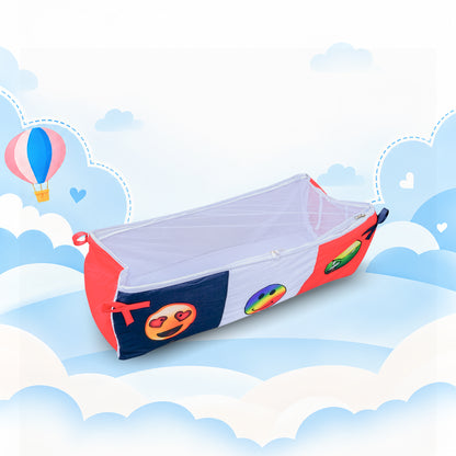 Baby Red & White Printed Bassinet | Portable Newborn Sleeping Bed with Mosquito Net