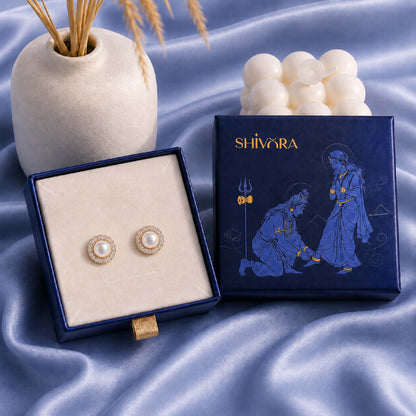 Shivora Classic Pearl Halo Stud Earrings