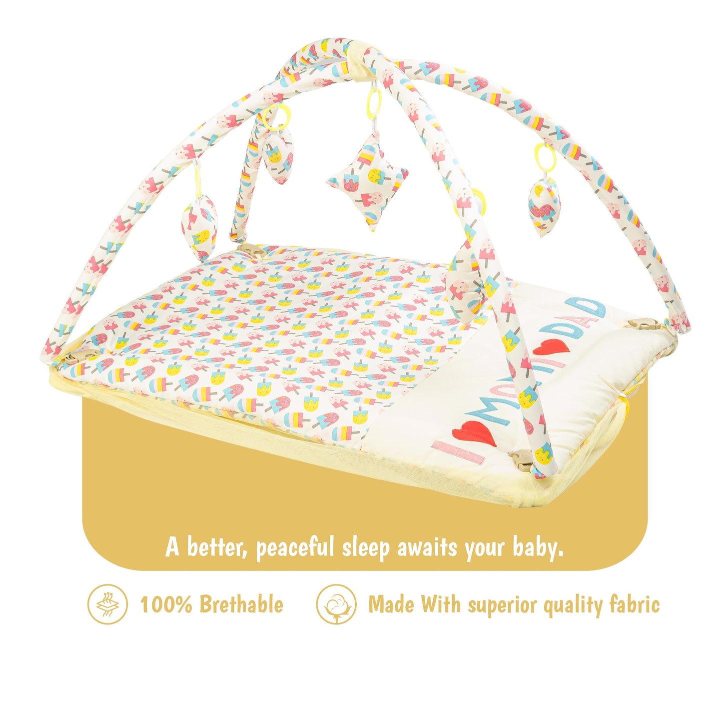 Bubzee Baby Carry Bed – Soft Cushion Bedding with Handle Yellow