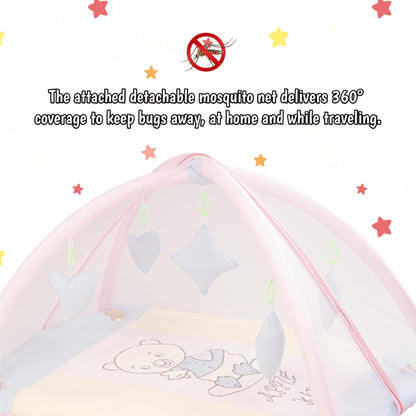 Bubzee Baby Carry Bed with Mosquito Net – Soft Cushioned Bedding Pink