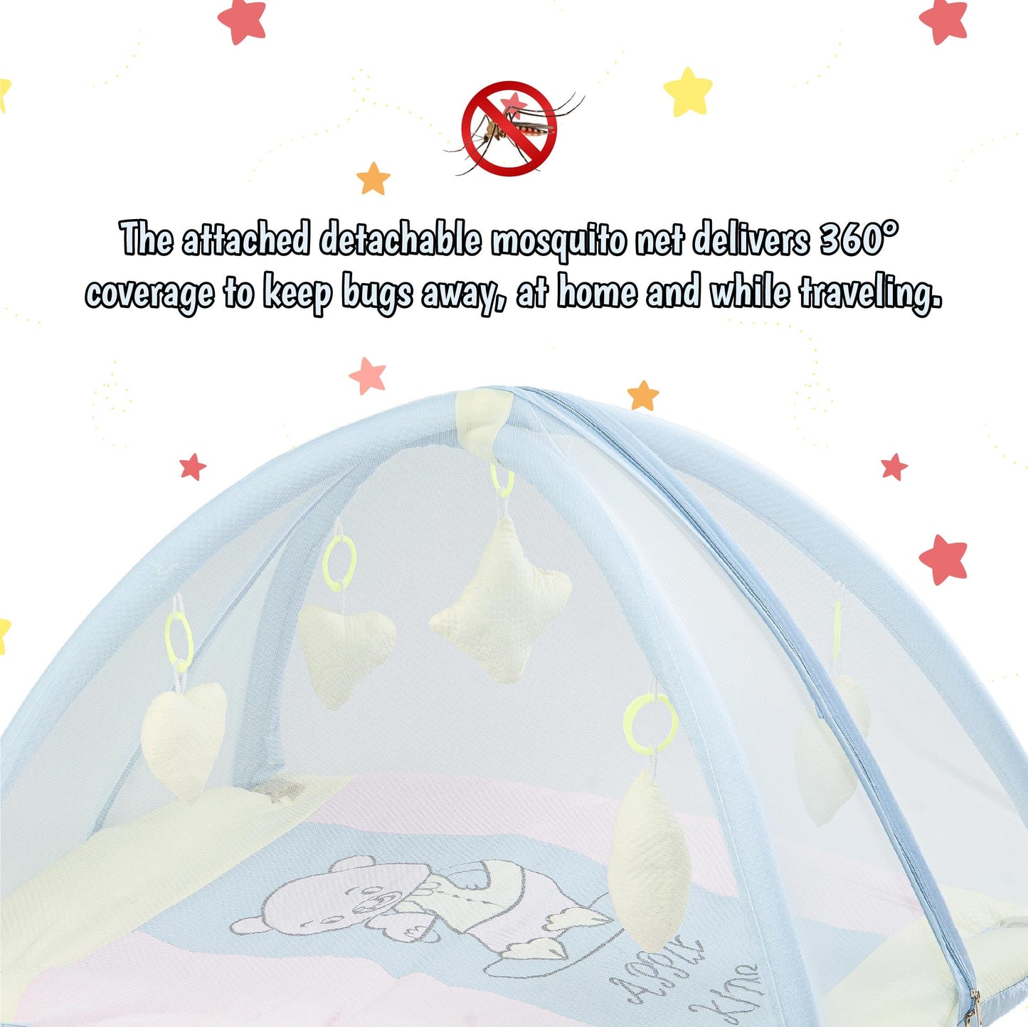 Bubzee Baby Carry Bed with Mosquito Net – Soft Cushioned Bedding Sky Blue