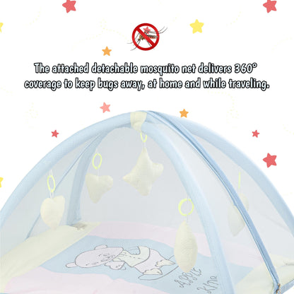 Bubzee Baby Carry Bed with Mosquito Net – Soft Cushioned Bedding Sky Blue