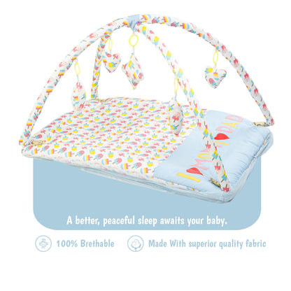 Bubzee Baby Carry Bed – Soft Cushion Bedding with Handle Cyan