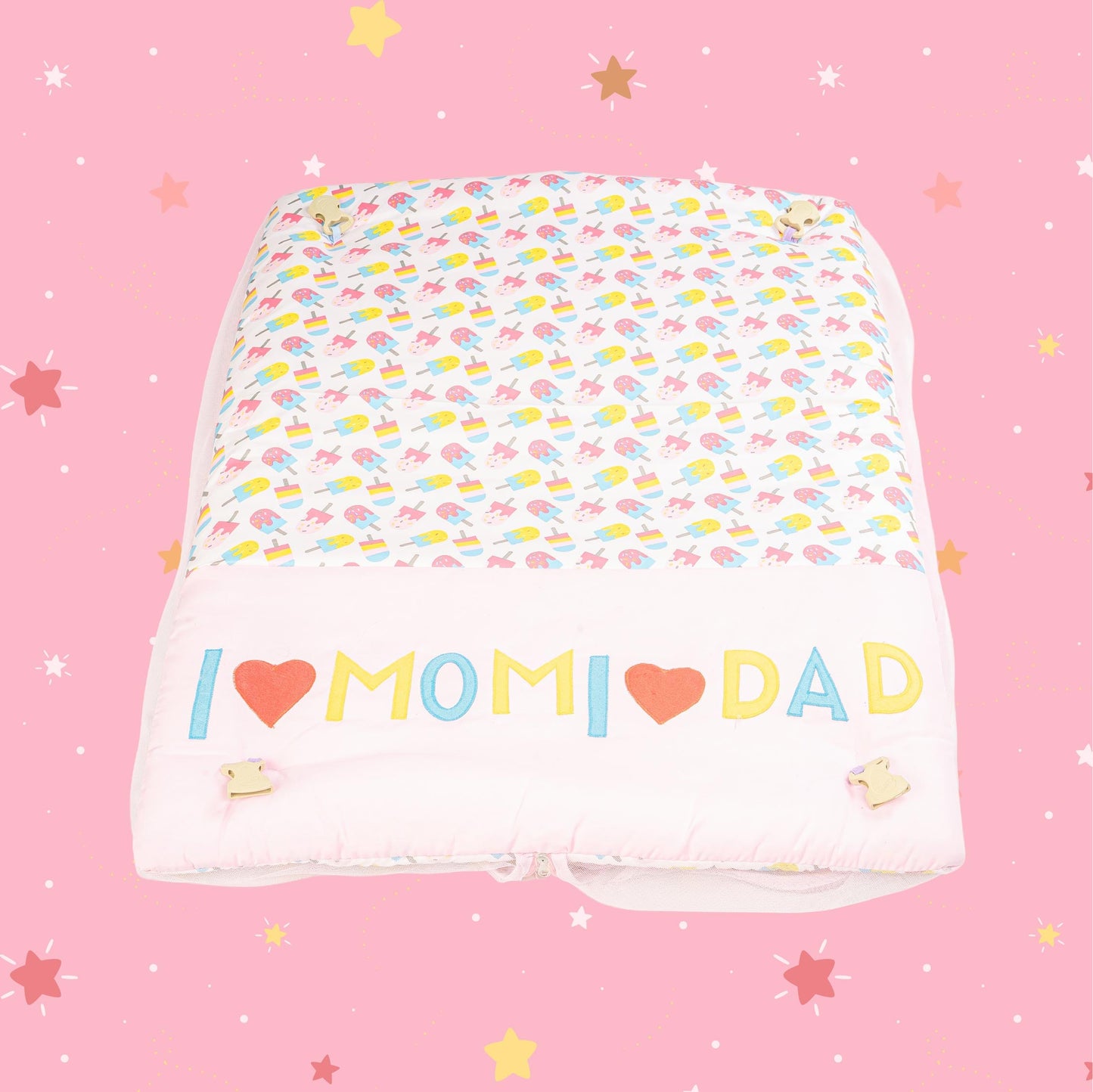 Bubzee Baby Carry Bed – Soft Cushion Bedding with Handle Pink