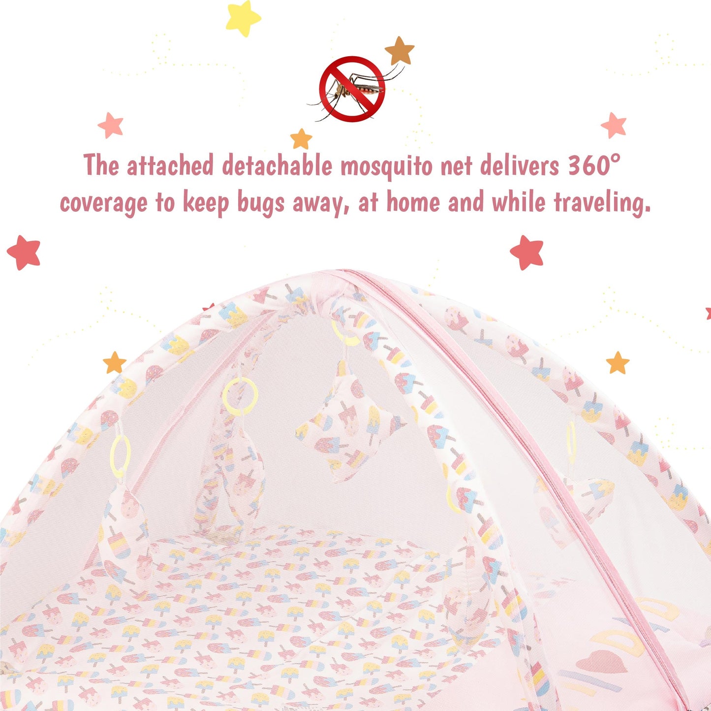 Bubzee Baby Carry Bed – Soft Cushion Bedding with Handle Pink