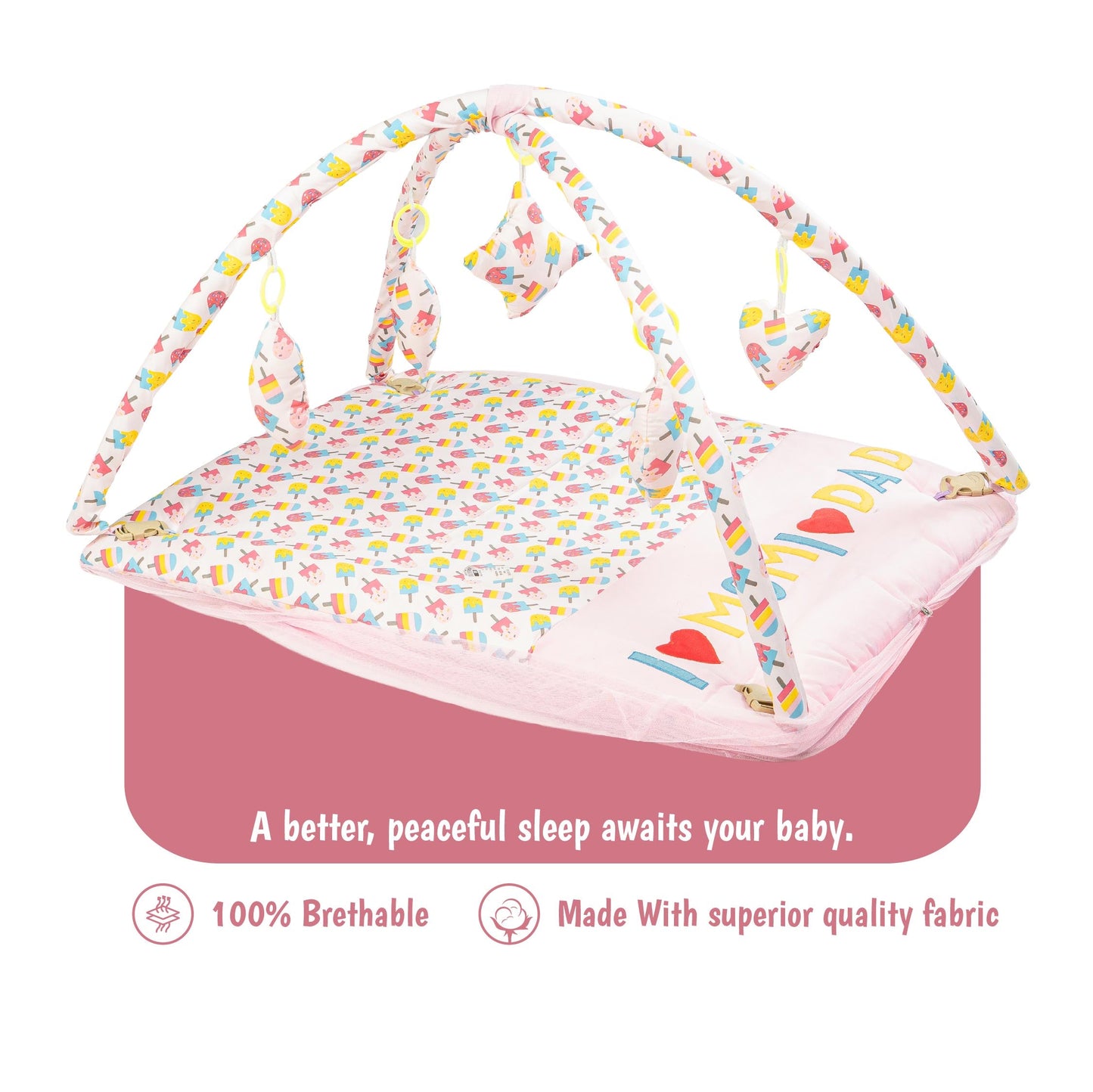 Bubzee Baby Carry Bed – Soft Cushion Bedding with Handle Pink