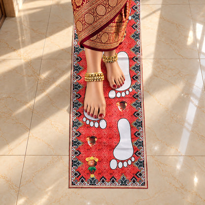 Red Kanku Pagla Baby Welcome Rumal | Traditional Baby Footprint Ceremony Cloth | Hindu Naming Ceremony & Baby Welcome Pooja Decoration | Auspicious Red Printed Ritual Cloth
