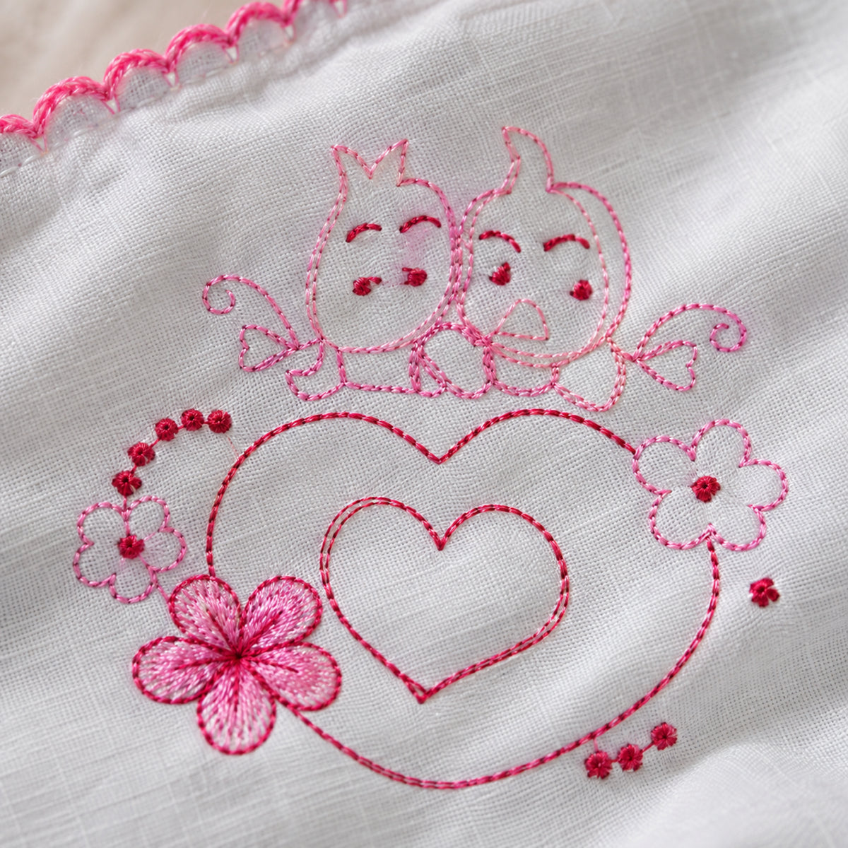 Baby Rumal for Newborn | White Baby Receiving Cloth with Pink Border & Cute Embroidered Design | Soft Baby Handkerchief for Newborn Baby, Baby Shower, Naming Ceremony & Gifting