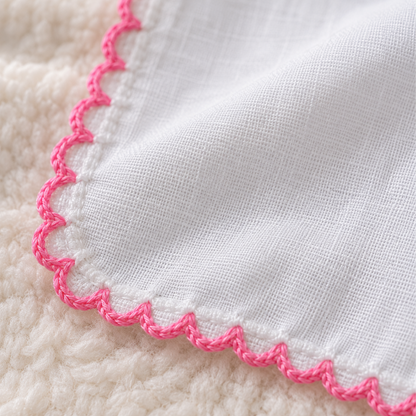 Baby Rumal for Newborn | White Baby Receiving Cloth with Pink Border & Cute Embroidered Design | Soft Baby Handkerchief for Newborn Baby, Baby Shower, Naming Ceremony & Gifting