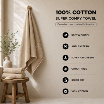 Premium Terry Cotton Bath Towel for Men & Women - Beige