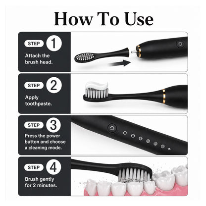 Black Sonic Electric Toothbrush – Rechargeable & Waterproof – Pack of 1