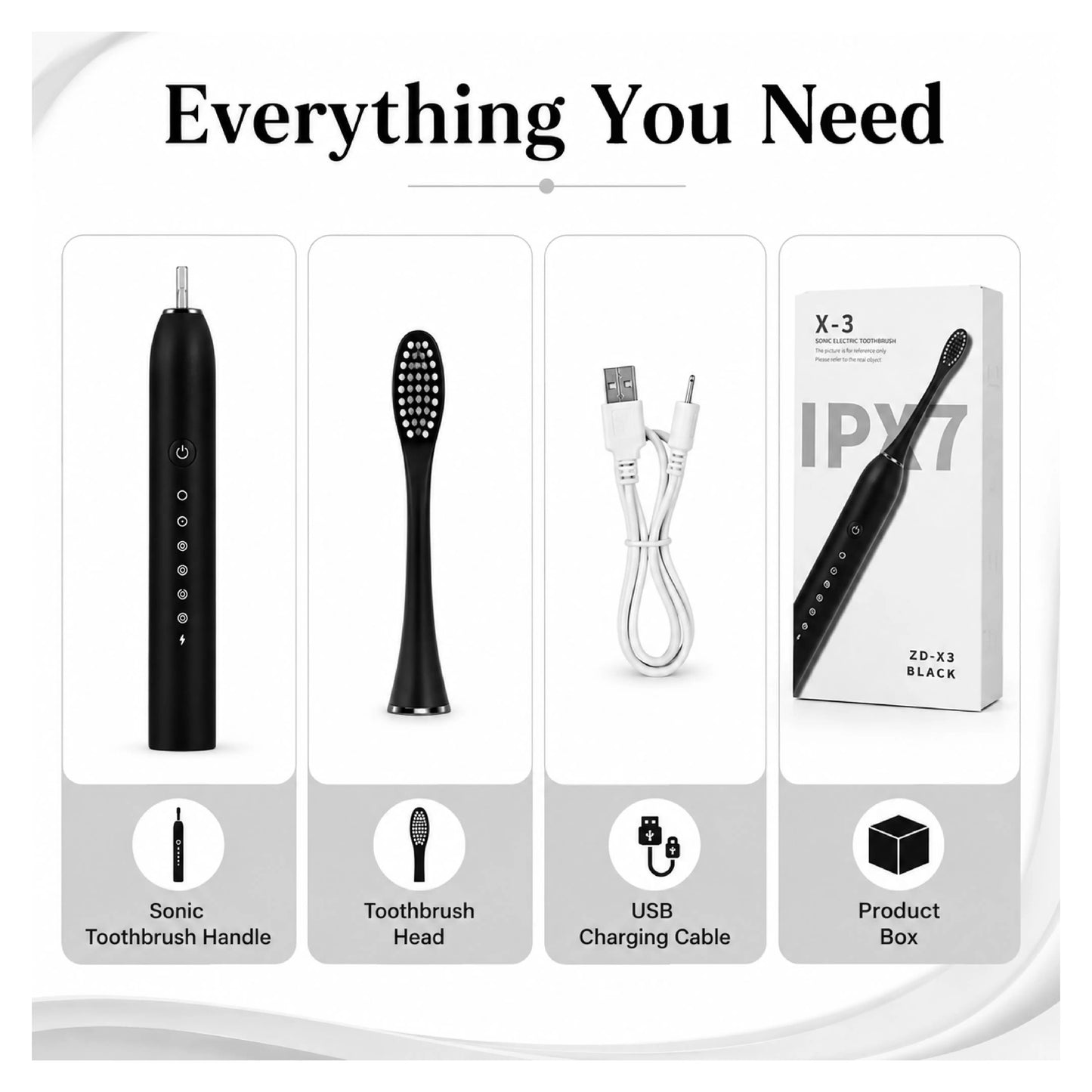 Black Sonic Electric Toothbrush – Rechargeable & Waterproof – Pack of 1