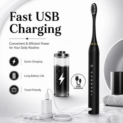 Black Sonic Electric Toothbrush – Rechargeable & Waterproof – Pack of 1