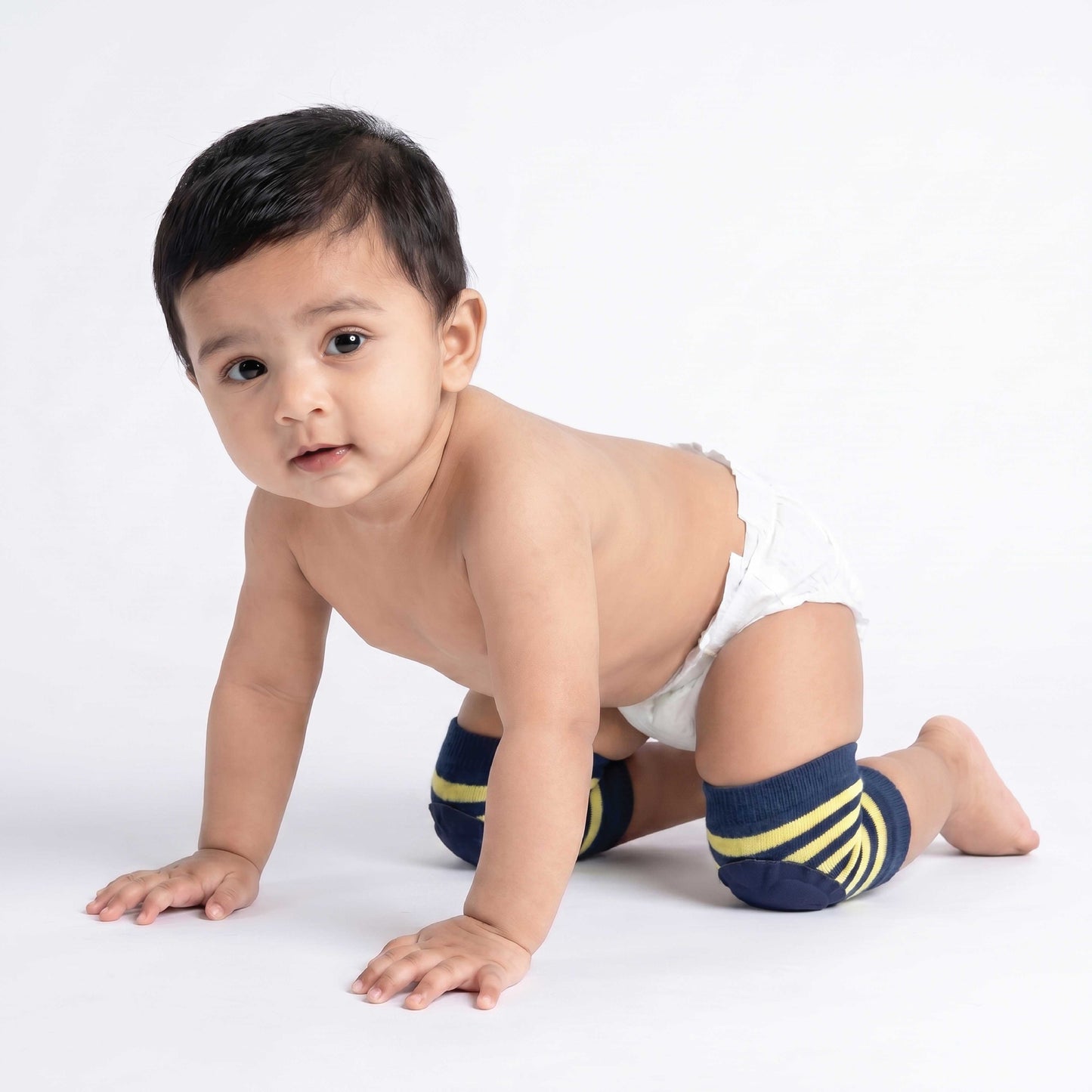 Bubzee Infant Knee Pads – Navy Blue & Yellow | Anti Slip Crawling Guard