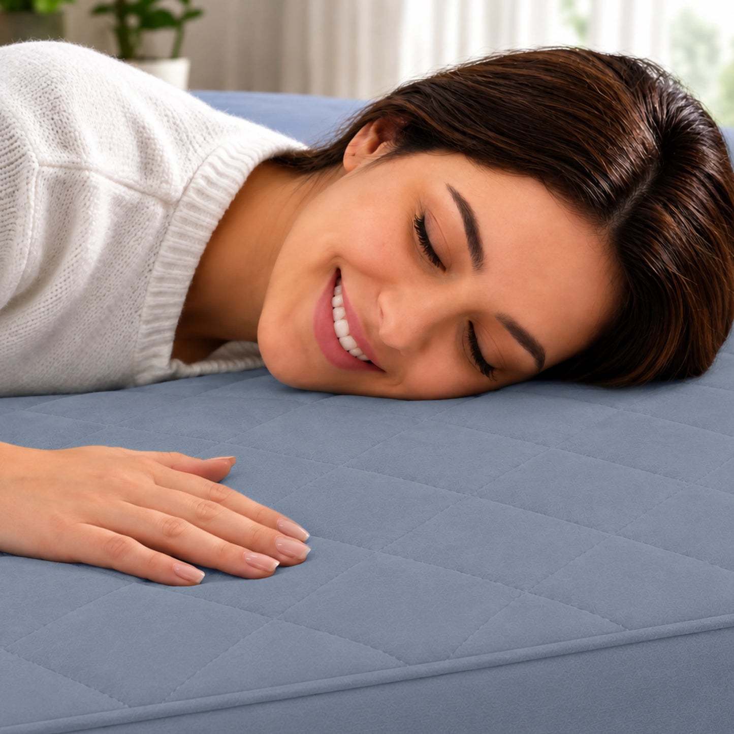 100% Waterproof Quilted Fitted Mattress Cover - Blue Grey