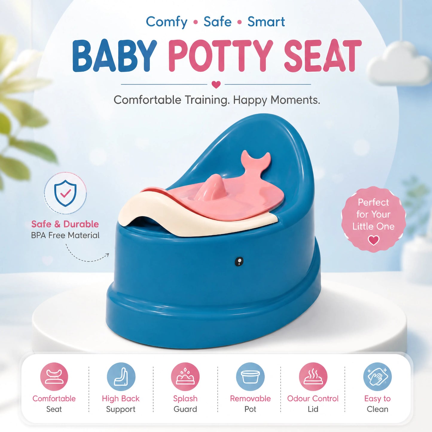 Fish Design Baby Potty Chair with Backrest – Blue