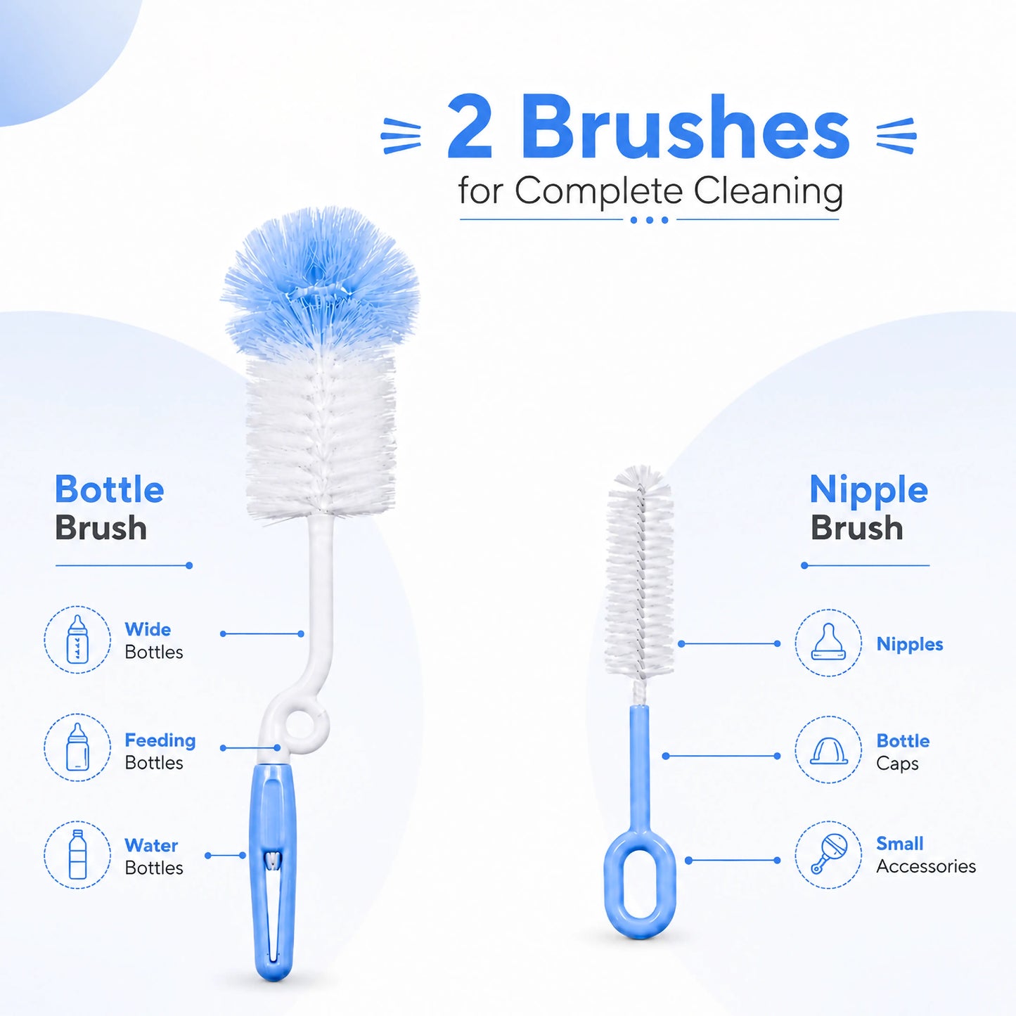 Baby Feeding Bottle Cleaning Brush Set, BPA Free – Blue